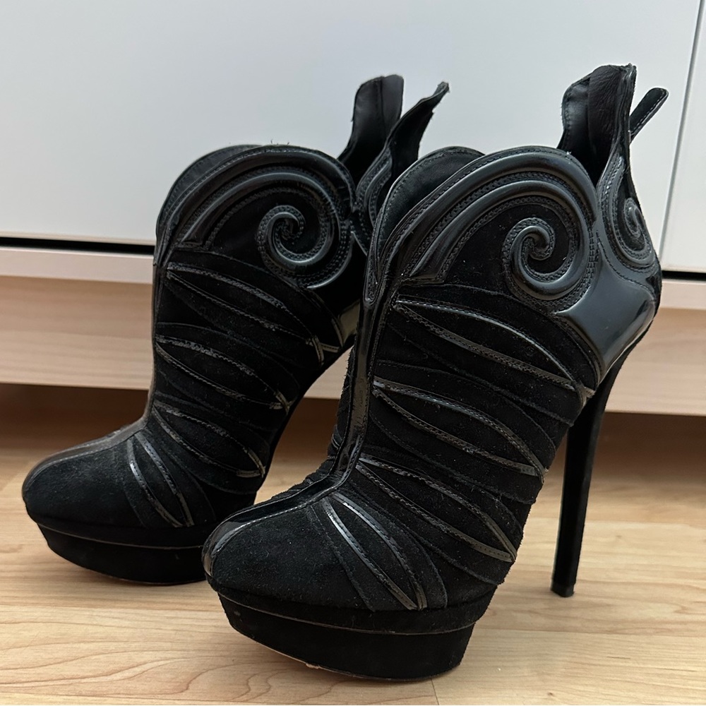 Brian Atwood Figara platform booties. Size 37 black.